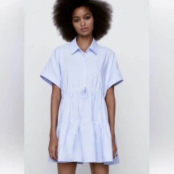 Zara Dresses & Skirts - Zara Tiered Cotton Blue Oxford Dress